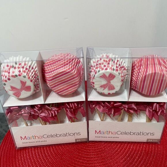 Martha Stewart Celebrations Cupcake Liners and Picks Pink Ribbons 48 of each NWT - Picture 2 of 7